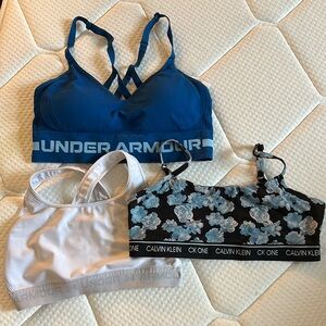 Bundle of 2 Under Armour and 1 Calvin Klein Sports Bras Womens Large